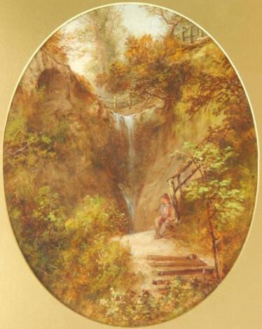 Patrick Branwell Bronte (1817-1848). Woodland waterfall with seated figure