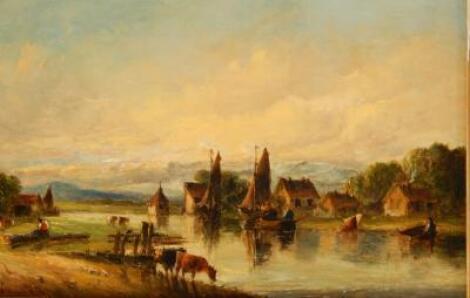 Alfred H. Vickers (1786-1868). River landscape with fishing smacks and cattle