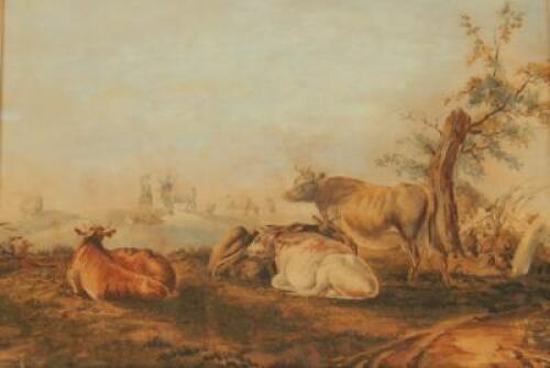 Manner of Thomas Sidney Cooper. Cattle resting in rural landscape