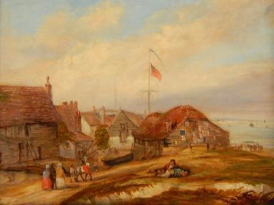 19thC British School. Coastal landscape with figures