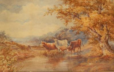 M.F. Thomas (19thC). Rural landscape with cattle