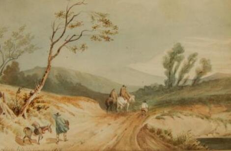 19thC Continental School. Figures and horses in rural track