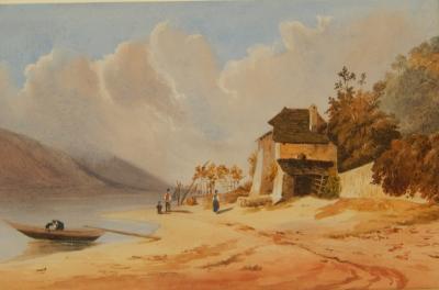 19thC Continental School. Coastal scene with figures