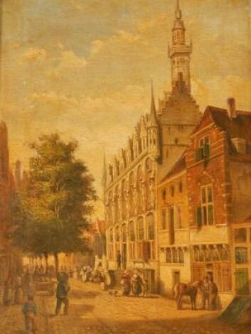 19thC Dutch School. Street scene with figures