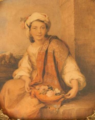 19thC Continental School. Study of a young maiden holding flowers