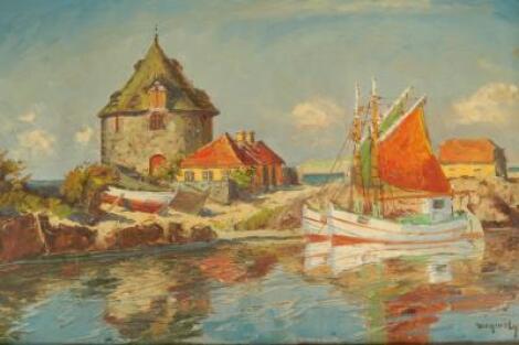 Morgens Ege (1892-1946). Fishing boats in harbour