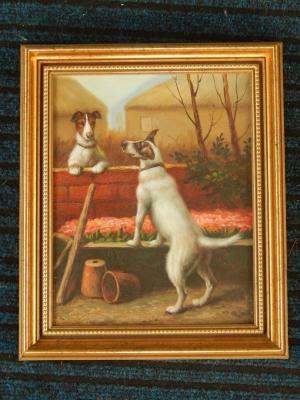 20thC School. Two dogs in garden scene - 2