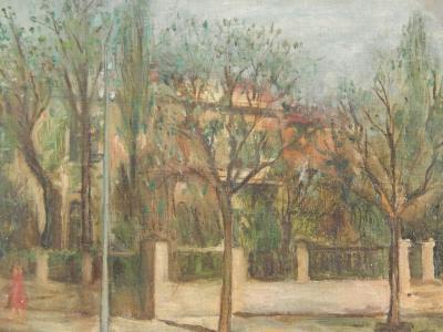 Nadia Tzatchev Eadie (20thC). Street scene with figure