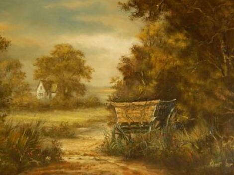 Robert Ixer (b.1941). Wagon in country landscape