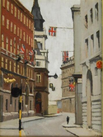 Edith Frances Watt (b.1923). Street scene with flags