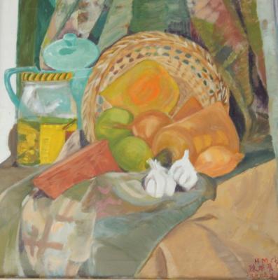H M Chan (20thC). Still life with fruit and vegetables