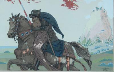 Ettore Tito (1859-1941). Princess and knight on horseback