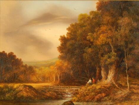 Ronald Cavalla (b.1940). Fishing on the riverbank - rural landscape