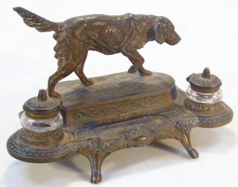 A 20thC cast metal ink stand