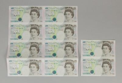 A sheet of eight uncut £5 bank notes