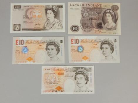 Five £10 bank notes