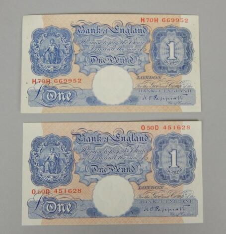 Two blue £1 notes