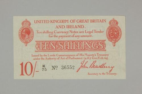 A Bradbury red ten shilling note K75