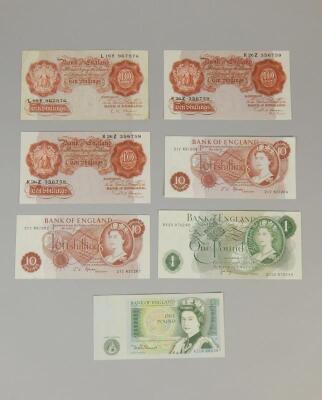 A collection of ten shilling and £1 notes