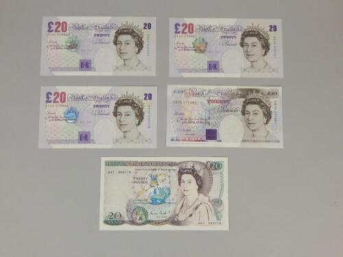 Five £20 bank notes