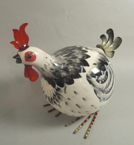 A Gallo Pottery and glass model of a rocking rooster