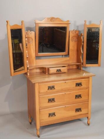 A late Victorian pale walnut dressing table