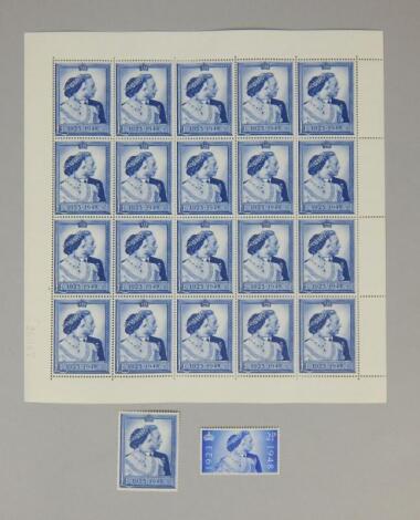 George IV 1948 Royal Silver Wedding 11 blue (SG494) complete sheet of 20