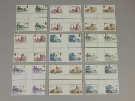 Elizabeth II 1988 unfolded central cross gutter block of 4 castles