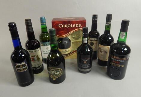 Various bottles of sherry and port