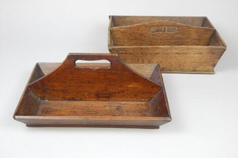 Two 19thC oak cutlery trays