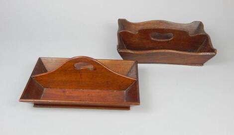 Two 19thC mahogany two division cutlery trays