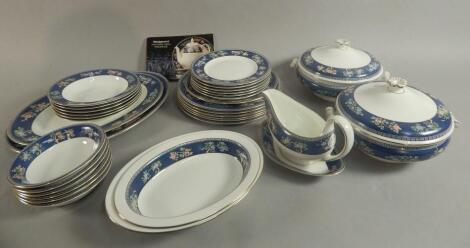 A Wedgwood blue Siam pattern part dinner service