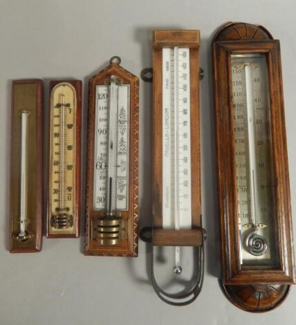 Five Victorian and later wall mounted thermometers