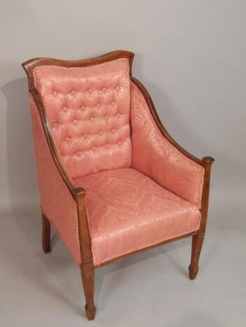 An Edwardian mahogany and boxwood strung show frame armchair