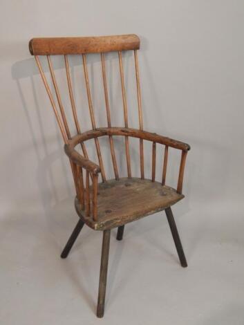 A late 18thC / early 19thC oak ash and elm stick back Windsor chair