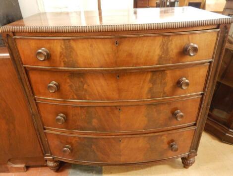 An early Victorian mahogany bow fronted chest of drawers