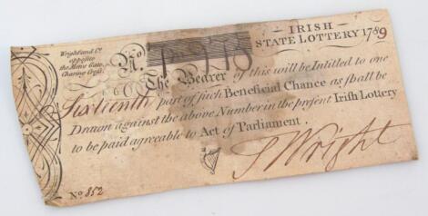 An 18thC Irish state lottery ticket