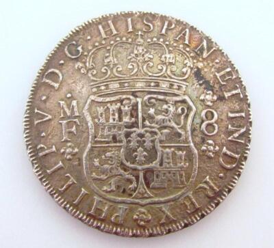 A 1736 Spanish Colonial eight reales coin. - 2