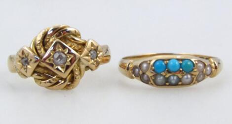 A Victorian 18ct gold turquoise and pearl dress ring