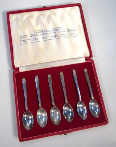 A cased set of six Elizabeth II silver coffee spoons