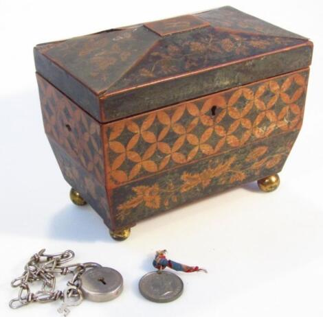 A Regency rosewood inlaid and lacquer finish tea caddy