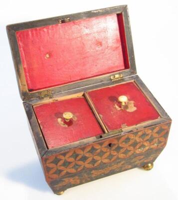 A Regency rosewood inlaid and lacquer finish tea caddy - 2