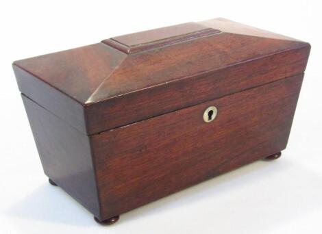 A Regency rosewood sarcophagus shaped tea caddy