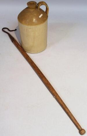 A 19thC elm handled iron ended wool hanging crook