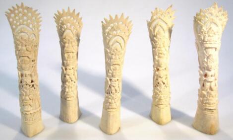 Various 20thC carved bone figure groups