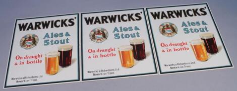 Brewery Interest. Three advertising posters by Warwicks & Richardsons Ltd. Newark on Trent