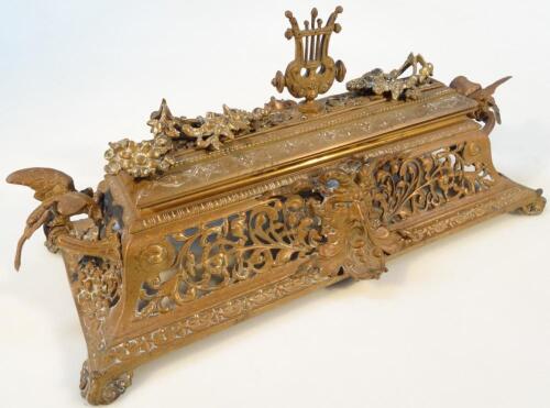 A late 19thC rococo brass inkstand