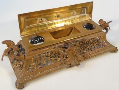 A late 19thC rococo brass inkstand - 2