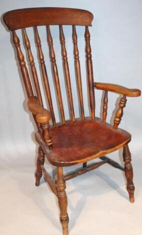 A 19thC ash and elm grandfather chair