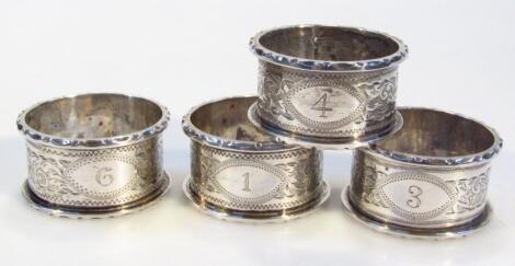 A part set of late Victorian silver napkin rings